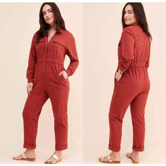 Free People Set The Tone Collared Neckline Long Sleeves Snap Cuffs Jumpsuit Sz 0 - Picture 1 of 7